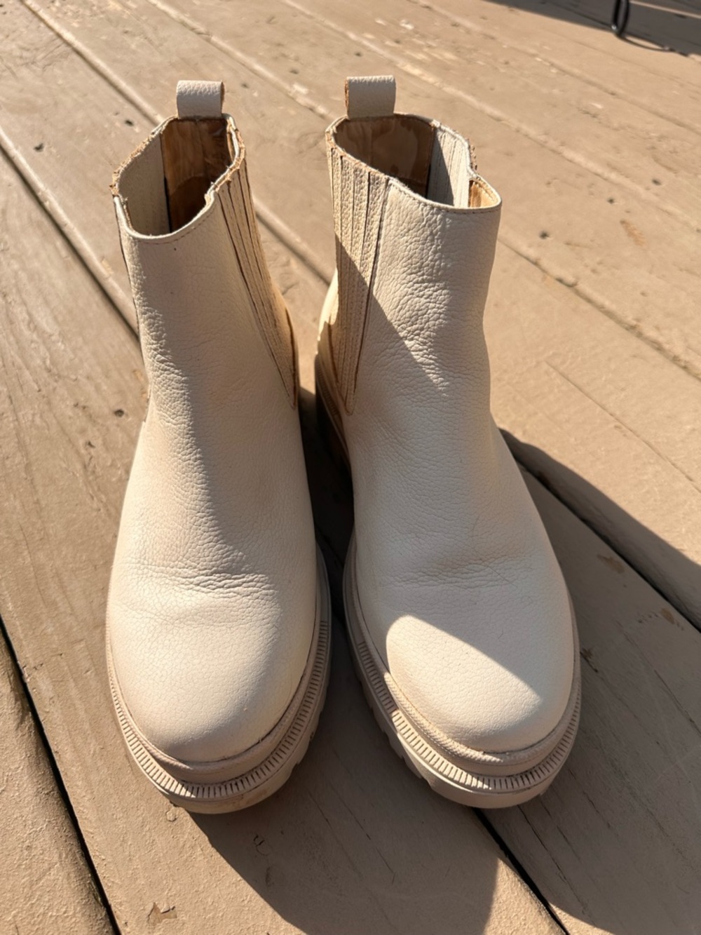 Women's Cream Chelsea Booties with Side Elastic